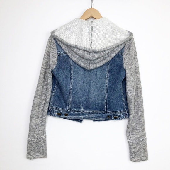 Free People Throwback denim knit, hooded jacket - Picture 4 of 15